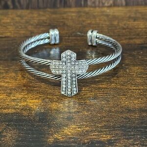 Silver-tone Cross Cuff Bracelet